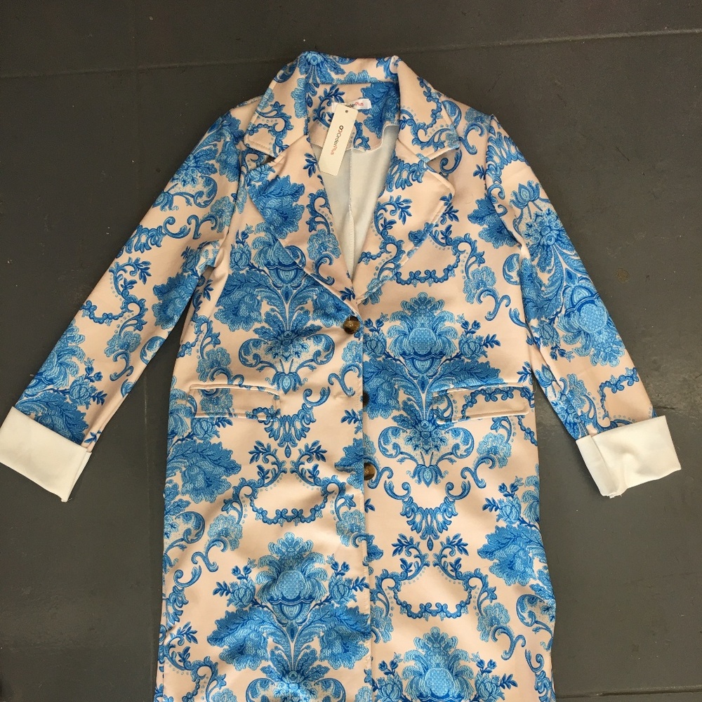 OrderPLus neoprene coat with blue baroque print